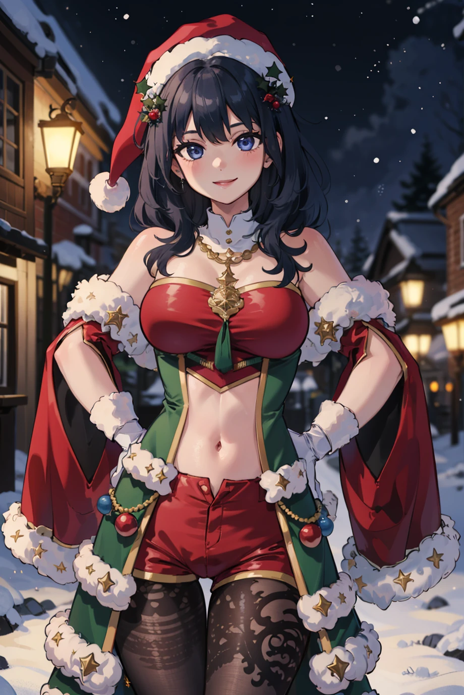 score_9, score_8_up, score_7_up, score_6_up, score_5_up, score_4_up, rating_questionable, BREAK, one hand on her hip, one hand behind her head, <lora:tharja-pdxl-nvwls-v1:.95> summerTh, two side up, hair flower, gold circlet, o-ring bikini, red bikini, black capelet, xmasTh, two side up, fake antlers, christmas, tiara, neck bell, red cape, fur trim, santa bikini, green bow, bridal gauntlets,, frustrated <lora:mfcgXL:.5>