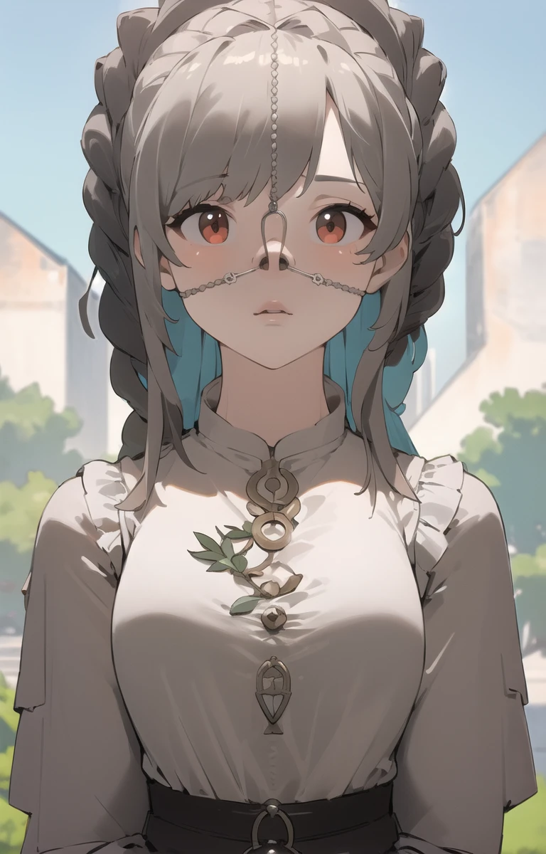 (masterpiece, best quality ultradetailed:1.2),(solo, 1girl:1), (upper body:1.3) (outdoor)<lora:3wayNOSEHOOKv1:1:lbw=1,0,0,0,0,0,0,0,1.9,1.3,1,0,0,0,0,0,0>