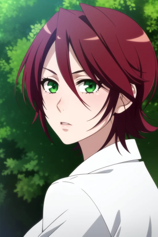 photorealistic, (4k), depth of field, (Masterpiece), (realistic skin texture), extremely detailed, intricate, hyper detailed, high resolution, professional photography, , depth of field, sharp detail, best quality, , 1girl, solo, <lora:akari_koumoto:0.82>, akari_koumoto, red hair, green eyes, short hair