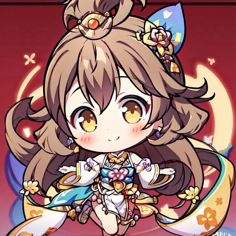 tdj zhugeai-2, tied hair, accessories, 1girl, smile, blush, brown hair, yellow eyes, chibi
