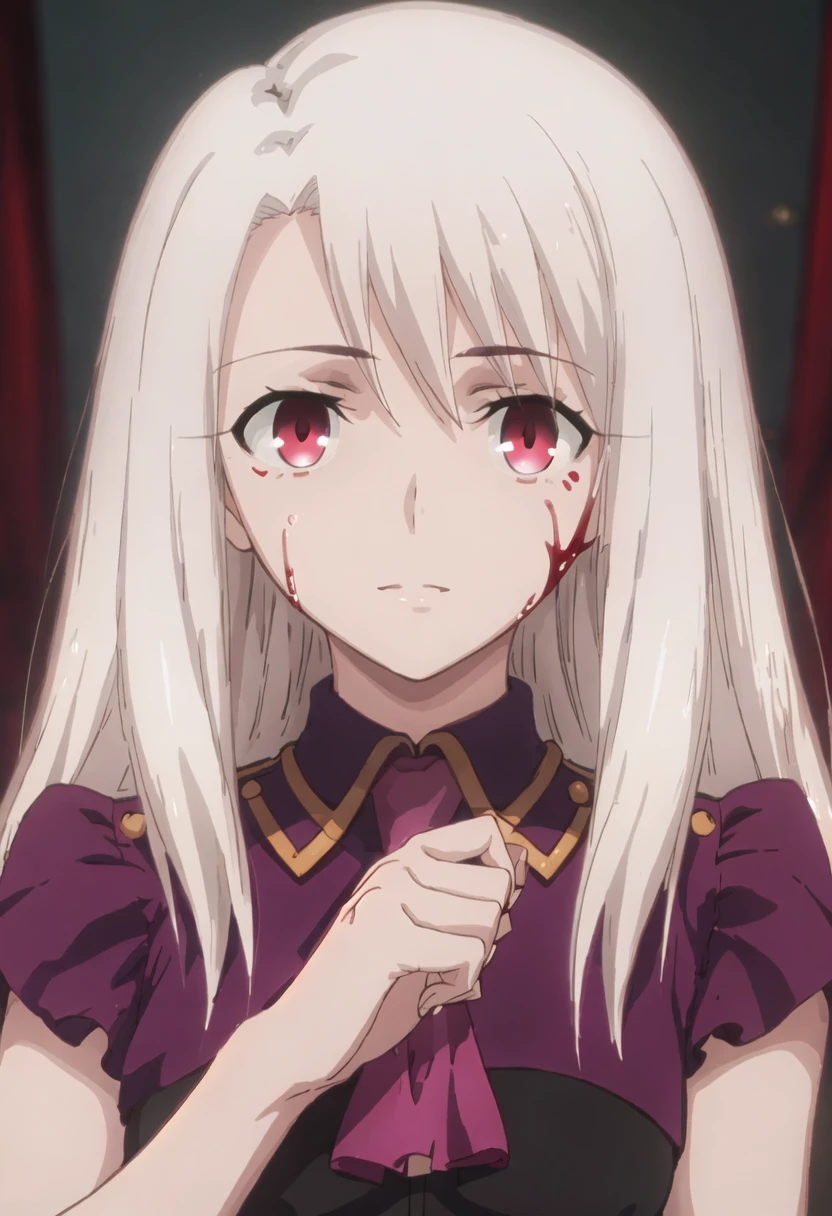 best quality, masterpiece, highres, solo, {illyasviel_von_einzbern_fatestaynightufotable:0.90}, 1girl, blood_on_face