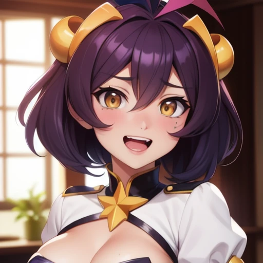 NSFW,masterpiece,Highest quality,High resolution,Super detailed,utenaxl、short hair、Purple Hair、Ahoge、Yellow Eyes、+.+、Hair between the eyes,Yellow Devil's Horn,Purple Pasties、Star Pasties、Puffy sleeves、Bridal Gauntlet、紫のBridal Gauntlet、belly button、Low leg pants、Purple Pants、breastless clothes、corset、白いShowgirl skirt、Showgirl skirt,(Oho face),Embarrassed,blush,Leg spread,excited,Estrus,orgasm,Trembling,(Climax),(Squirting),Roll your eyes、squint,Middle-aged men,(Having intense sex),Insert,Creampie,School,staff room