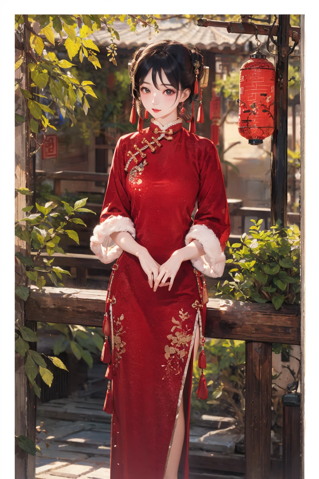qp,<lora:QIPAO-000002:0.7>,1girl,solo,chinese style courtyard,blur background,UHD,retina,masterpiece,ccurate,anatomically correct,textured skin,super detail,high details,high quality,award winning,best quality,highres,4K,