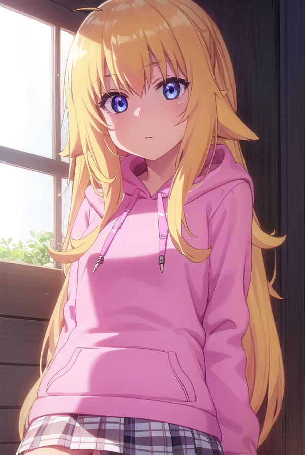 gabrieltenmawhite, <lora:gabriel tenma white s1-lora-nochekaiser:1>,
gabriel tenma white, long hair, blonde hair, (purple eyes:1.1), ahoge,
BREAK skirt, school uniform, jacket, shoes, socks, hood, plaid, hoodie, plaid skirt, black socks, (pink hoodie:1.5),
BREAK indoors, classroom,
BREAK looking at viewer, (cowboy shot:1.5),
BREAK <lyco:GoodHands-beta2:1>, (masterpiece:1.2), best quality, high resolution, unity 8k wallpaper, (illustration:0.8), (beautiful detailed eyes:1.6), extremely detailed face, perfect lighting, extremely detailed CG, (perfect hands, perfect anatomy),