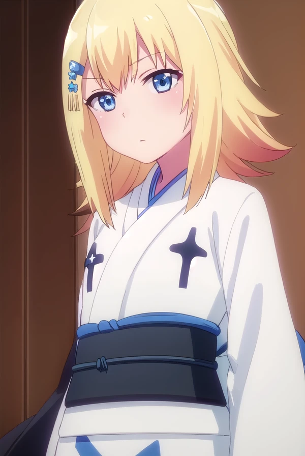 zerueltenmawhite, <lora:zeruel tenma white s1-lora-nochekaiser:1>,
zeruel tenma white, blue eyes, blonde hair, hair ornament, hairclip,
BREAK japanese clothes, kimono, sash, obi, white kimono,
BREAK indoors, classroom,
BREAK looking at viewer, (cowboy shot:1.5),
BREAK <lyco:GoodHands-beta2:1>, (masterpiece:1.2), best quality, high resolution, unity 8k wallpaper, (illustration:0.8), (beautiful detailed eyes:1.6), extremely detailed face, perfect lighting, extremely detailed CG, (perfect hands, perfect anatomy),