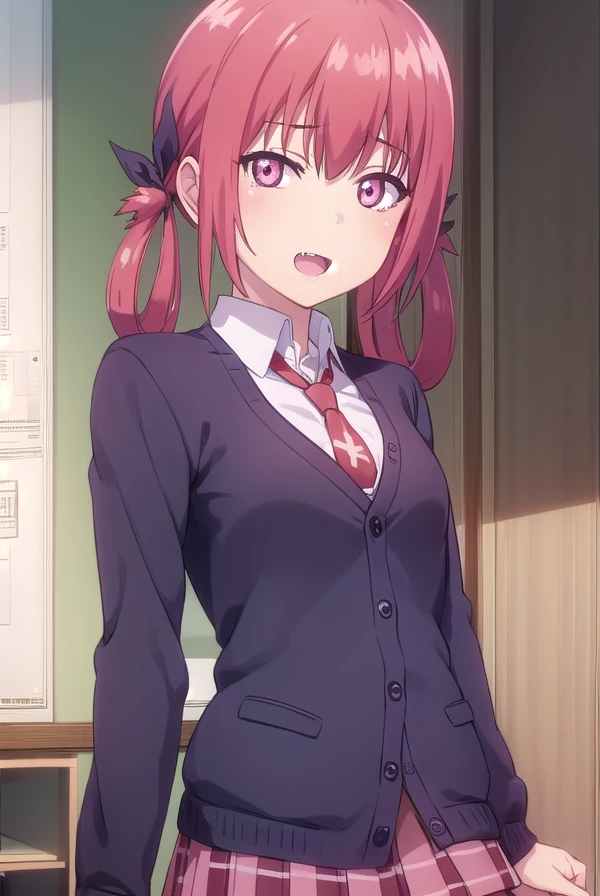 satanichiakurumizawamcdowell, <lora:satanichia kurumizawa mcdowell s1-lora-nochekaiser:1>,
satanichia kurumizawa mcdowell, hair ornament, red hair, hair rings, bat hair ornament, (pink eyes:1.3), fang, smile, open mouth, smug,
BREAK skirt, shirt, school uniform, pleated skirt, necktie, shoes, socks, collared shirt, plaid, kneehighs, black shirt, plaid skirt, cardigan, black socks, inverted cross, (brown cardigan:1.2),
BREAK indoors, classroom,
BREAK looking at viewer, (cowboy shot:1.5),
BREAK <lyco:GoodHands-beta2:1>, (masterpiece:1.2), best quality, high resolution, unity 8k wallpaper, (illustration:0.8), (beautiful detailed eyes:1.6), extremely detailed face, perfect lighting, extremely detailed CG, (perfect hands, perfect anatomy),