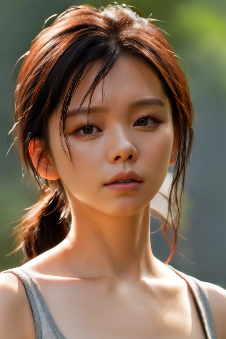 Dystopian style, (masterpiece,best quality,ultra high res:1.1),(photo-realistic:1.1),beautiful face,exquisite face,skin texture,side_light,
looking at viewer,(simple background:1.1),outdoors,1girl,18yo,sweat,from The Knot the movie,
<lora:Vivian_Hsu_XL_0_:1>,vivian_hsu,a hot summer day,bokeh,, Bleak, post-apocalyptic, somber, dramatic, highly detailed