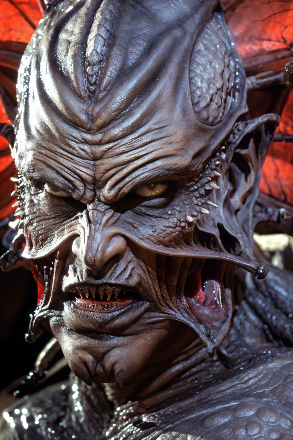 A beautiful Female Yautja(((Medium Shot)))(((Facial Detail)))(the alien from the movie PREDATOR)))) (((beautiful Yautja face ))) here seductively showing her beautiful breasts for the camera)))) (((Huge DDDD PERKY tits:1.5)) extremely detailed, extremely detailed face and eyes, detailed skin texture, (best quality,4k,8k,highres,masterpiece:1.2),ultra-detailed,(realistic,photorealistic,photo-realistic:1.37),HDR,UHD,studio lighting,ultra-fine painting,sharp focus,physically-based rendering,extreme detail description,professional,vivid colors,bokeh,fantasy,concept art,dynamic pose,muscular arms,strong legs,perfect shapely ass,high fantasy armor,large breasts,slender curvy body,thin waist,extremely detailed facial features,piercing eyes