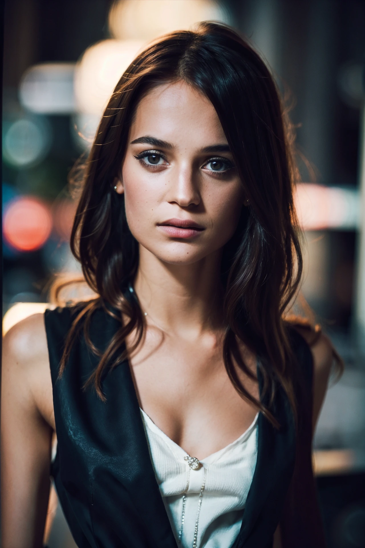 cinematic photo dark photo of portrait of beautiful woman <lora:Into_Darkness:0.8>, 35mm cinematic , film, bokeh, professional, 4k, highly detailed, 35mm photograph, film, bokeh, professional, 4k, highly detailed <lora:Alicia_Vikander_v2_640x960:0.85>