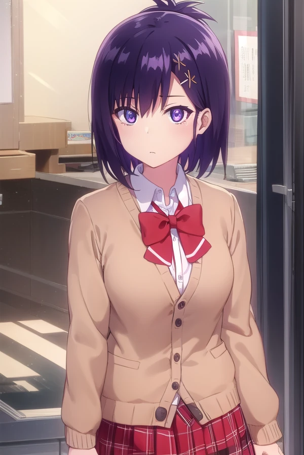 vignettetsukinoseapril, <lora:vignette tsukinose april s1-lora-nochekaiser:1>,
vignette tsukinose april, short hair, hair ornament, (purple eyes:1.1), purple hair, hairclip, x hair ornament, topknot,
BREAK skirt, shirt, bow, school uniform, pleated skirt, bowtie, red bow, plaid, red skirt, plaid skirt, cardigan, brown cardigan,
BREAK indoors, classroom,
BREAK looking at viewer, (cowboy shot:1.5),
BREAK <lyco:GoodHands-beta2:1>, (masterpiece:1.2), best quality, high resolution, unity 8k wallpaper, (illustration:0.8), (beautiful detailed eyes:1.6), extremely detailed face, perfect lighting, extremely detailed CG, (perfect hands, perfect anatomy),