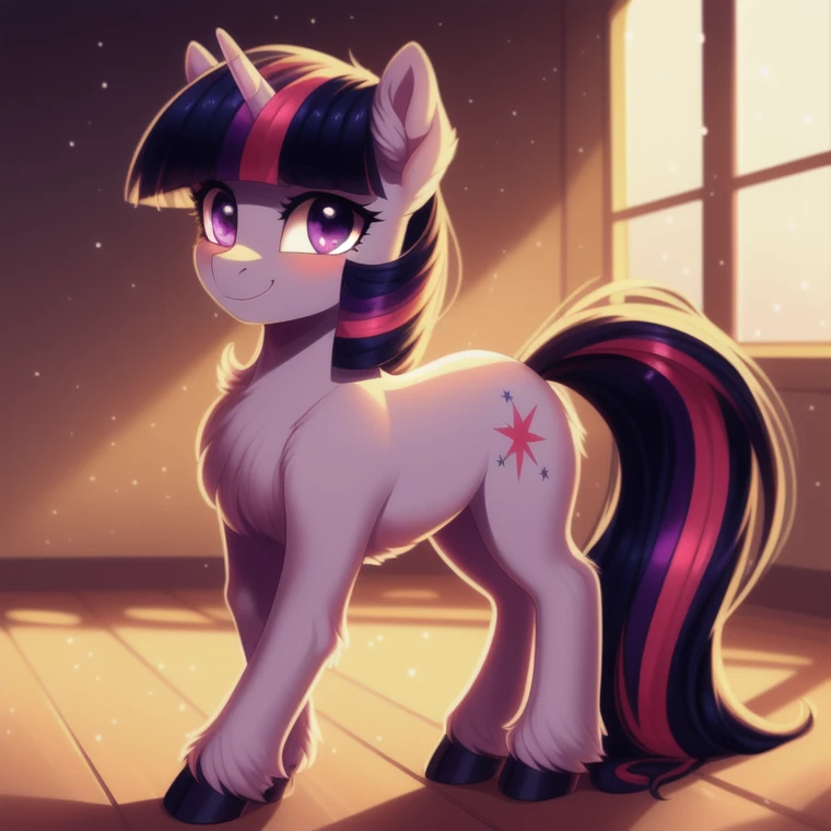 feral pony, portrait, ((school)), (masterpiece), (raytracing), (cinematic lighting), triadic lighting, High Definition, light particles, (shading), ((((smooth fur)))), clear eyes ((shiny coat)), (((glowing clear eyes))), ((pony)), ((four hooves)) female, mare, {my little pony}, (((cute))), ((detailed eyes)), , ((clear eye's)), (((cute))), <lora:pony_maker_v10_style-000005:1> score_9, score_8_up, score_7_up, score_6_up, score_5_up, score_4_up, (((feral pony))) (masterpiece), (raytracing), (cinematic lighting), triadic lighting, High Definition, light particles, (masterpiece, best quality:1.1), ((fluffy tail)), (((perfect anatomy))), (((twilight sparkle:1))), (((unicorn))), small body, ((filly))