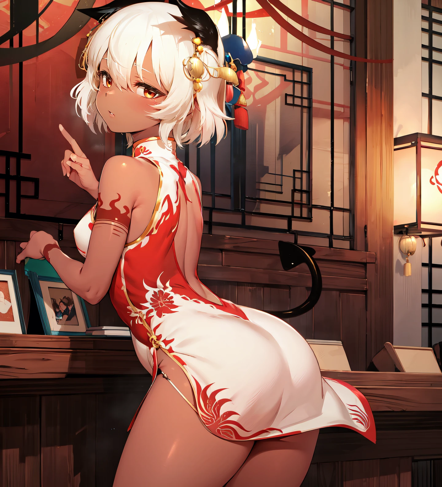 (masterpiece, best quality:1.2), <lora:StrengthMda-000009:0.9>, strengthmda, thick thighs, chinese clothes, china dress, from side,