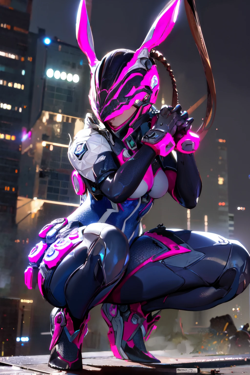 Cyberpunk Women + Grand Theft Auto 5 + Incredibly detailed cyberpunk robot chrome tight costume of the epic Looney Tunes gang, In a dynamic pose, With highly detailed futuristic design、Many studded textures