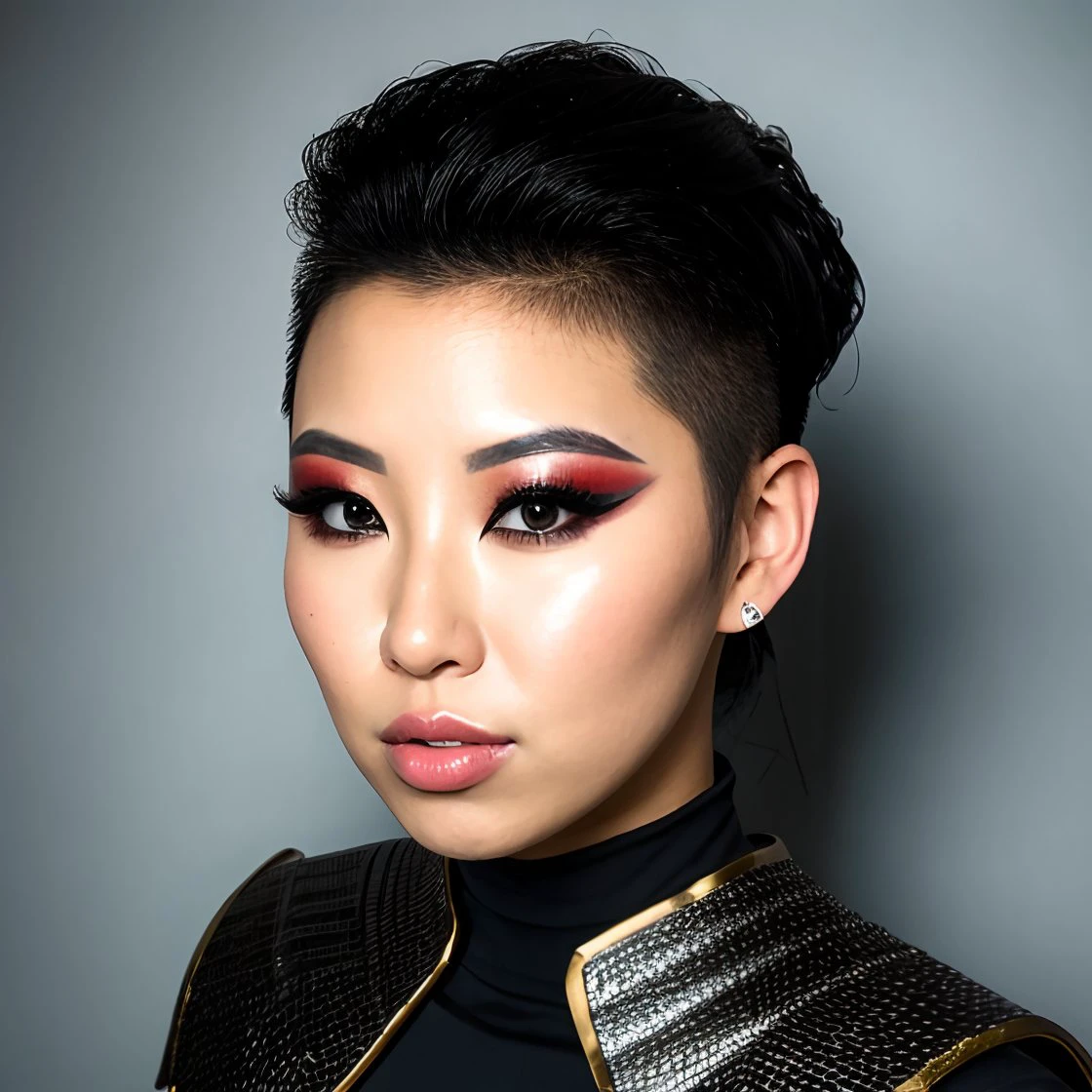 high quality photo of  <lora:Erika_Ishii:1> erika_ishii, side-cut, eye-shadow
 <lora:MetalArmor:0.6> metar metal armor