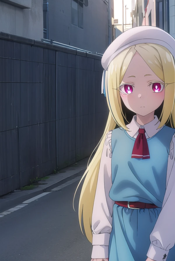 morinokorisu, <lora:morino korisu-alpha-lora-nochekaiser:1>,
morino korisu, long hair, blonde hair, (red eyes:1.3), very long hair, (bright pupils:1.5),
BREAK shirt, long sleeves, hat, dress, white shirt, pantyhose, shoes, blue dress, beret, white headwear, red footwear, mary janes, 
BREAK outdoors, city,
BREAK looking at viewer, (cowboy shot:1.5),
BREAK <lyco:GoodHands-beta2:1>, (masterpiece:1.2), best quality, high resolution, unity 8k wallpaper, (illustration:0.8), (beautiful detailed eyes:1.6), extremely detailed face, perfect lighting, extremely detailed CG, (perfect hands, perfect anatomy),