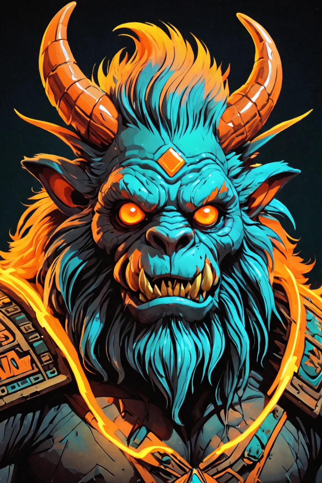 retro ink,fey creature, Bugbear, neon cyan and orange, <lora:Retro_Ink_SDXL:.5>