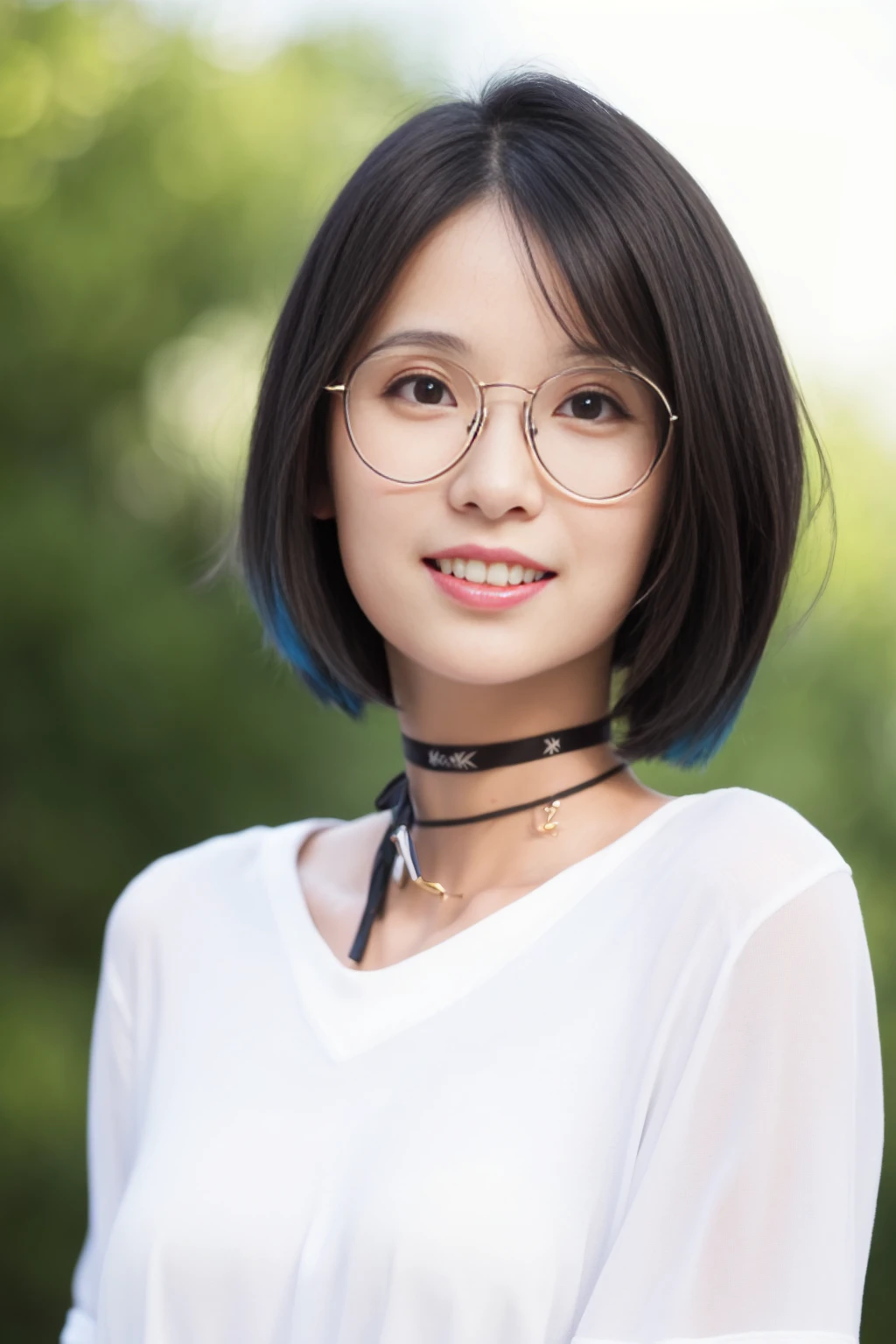 <lora:meiling_v01:0.9>,
(8k, RAW photo, best quality, masterpiece:1.2), (realistic, photo-realistic:1.37), omertosa,1girl, blurry background,lake, rain,wet,professional lighting, photon mapping, radiosity, physically-based rendering, backlight bokeh, blurry background,smile, mature,((black choker)), red lips, office lady ,((lights shinning on the face))
head portrait
,
sunlight, ((outdoors)) ,((light shinning on the hair))
short t-shirt,navel-baring shirt,
((bob haircut)), ((floating hair)), blue hair,wavy hair, glowing hair,
135mm lens,gold-rimmed glasses,,big breast,red lips,smile