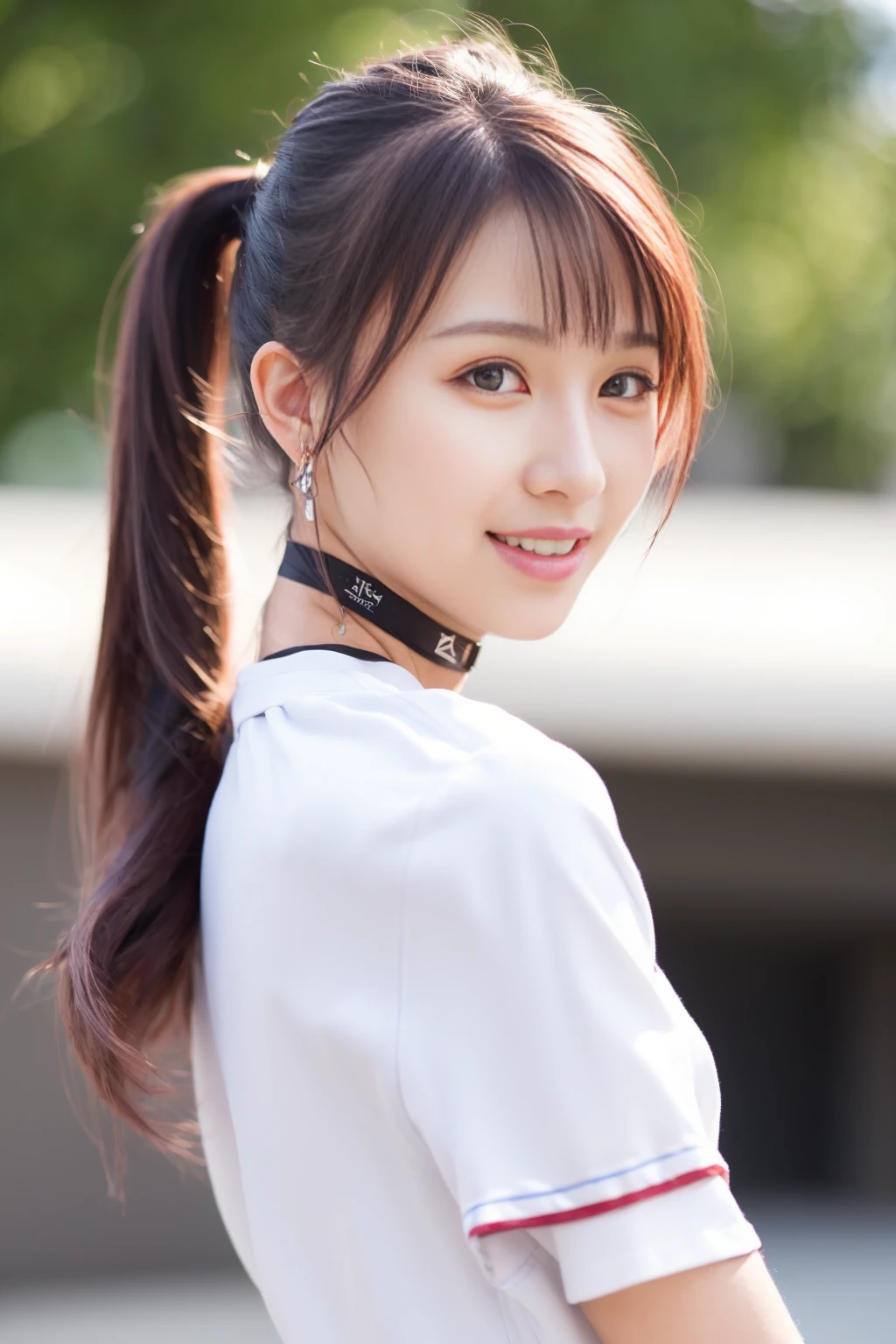 <lora:meiling_v01:0.9>,
(8k, RAW photo, best quality, masterpiece:1.2), (realistic, photo-realistic:1.37), omertosa,1girl, blurry background,lake, rain,wet,professional lighting, photon mapping, radiosity, physically-based rendering, backlight bokeh, blurry background, mature,((black choker)), red lips, office lady ,((lights shinning on the face))
head portrait
,
sunlight, ((outdoors)) ,((light shinning on the hair))
school uniform,
((ponytail hair)), ((floating hair)), pink hair,straight hair, glowing hair,
135mm lens,,big breast,red lips,smile