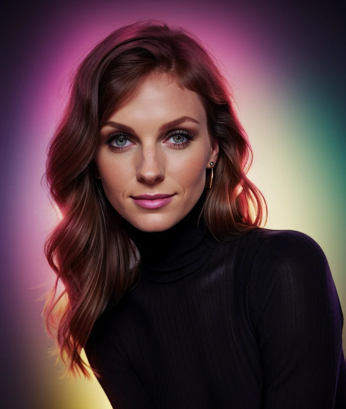 <m4r5h3>,  ((Black background)), close portrait photo, Spectacular light, 8k, soft lighting, high quality, breast, upper body, smile, Black background, (Turtleneck multicolor), Turtleneck multicolor, intricate, artist 