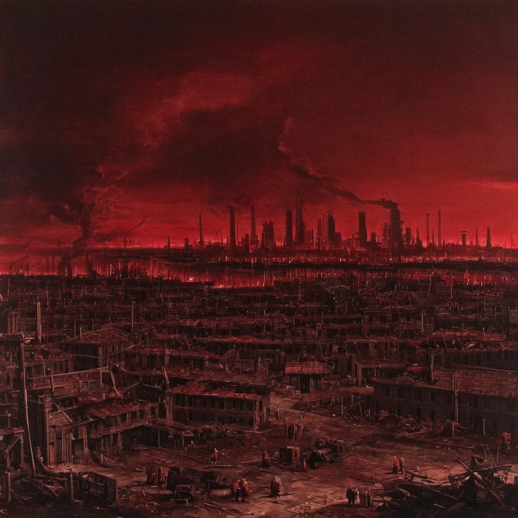 Painting of dark red city fallout apocalyptical AH_Canaletto <lora:Paintings_by_Canaletto_Giovanni_Antonio_Canal__-_venetian_landscape_artist:1>
