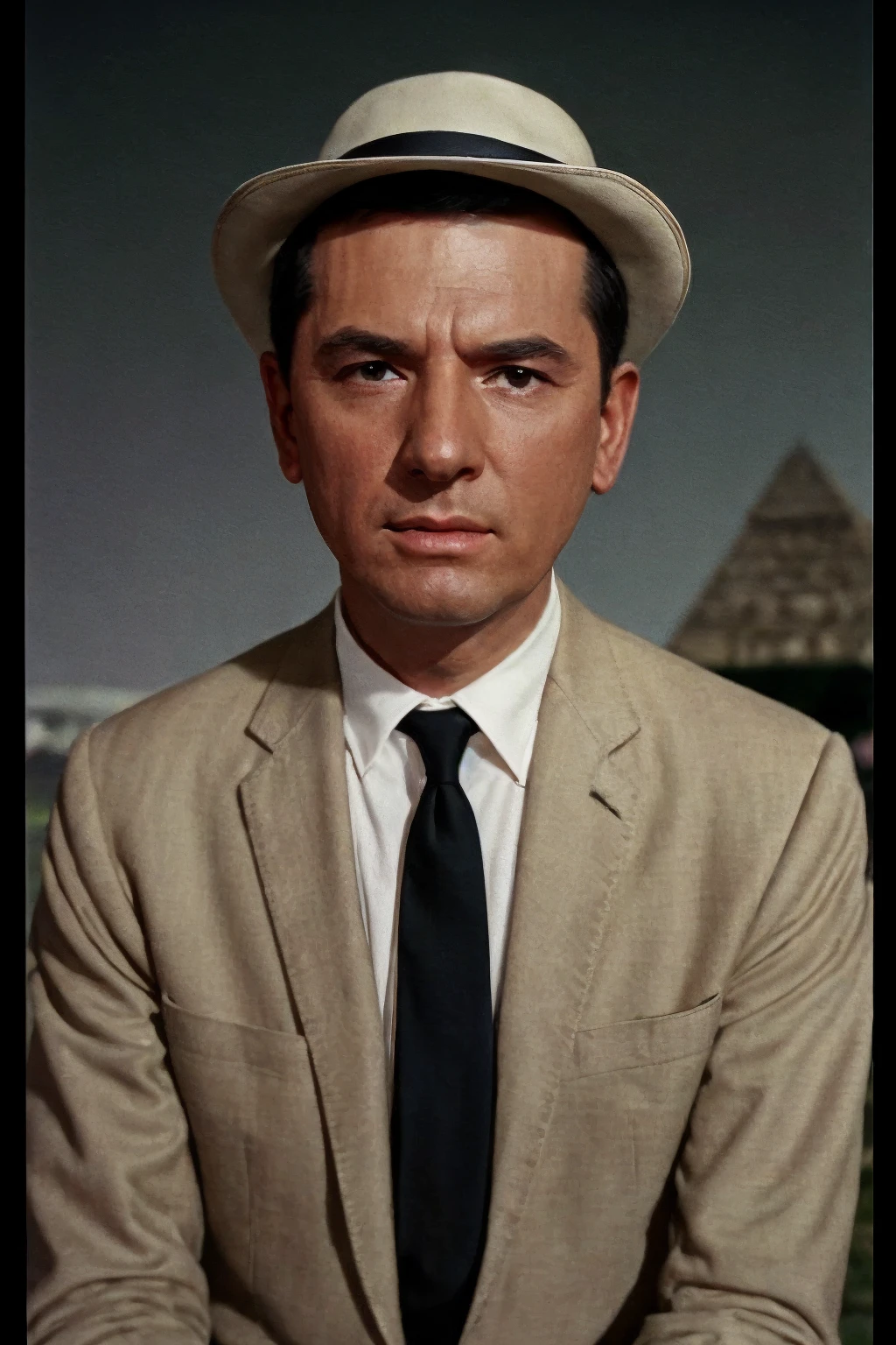 analog film photo solo, tstyle, realistic, ((vintage photo)), (((man:1.5), (male:1.2), person, 1boy)), (((black hair))), (((angry,anger vein):1.2)), ((black suit:1.3, neck tie, fedora hat)), ((ancient pyramid in a cosmic desert)), ((dynamic pose)), high detailed, (cinematic shot:1.3), PA7_Human-Likeness, PA7_Photo-BW, 8k, clear facial features, pastel themed colorgrade, in style of Margaret Bourke-White, <lora:PAseer-SD15-LCM Quick:1> <lora:picxer_real:.5> <lora:ReaLora:.2> skin <lora:TStyle_-_Photography_Style:.2>  <lora:[US]_-_Steven_Hill:1> danbriggs, stevenhill . faded film, desaturated, 35mm photo, grainy, vignette, vintage, Kodachrome, Lomography, stained, highly detailed, found footage