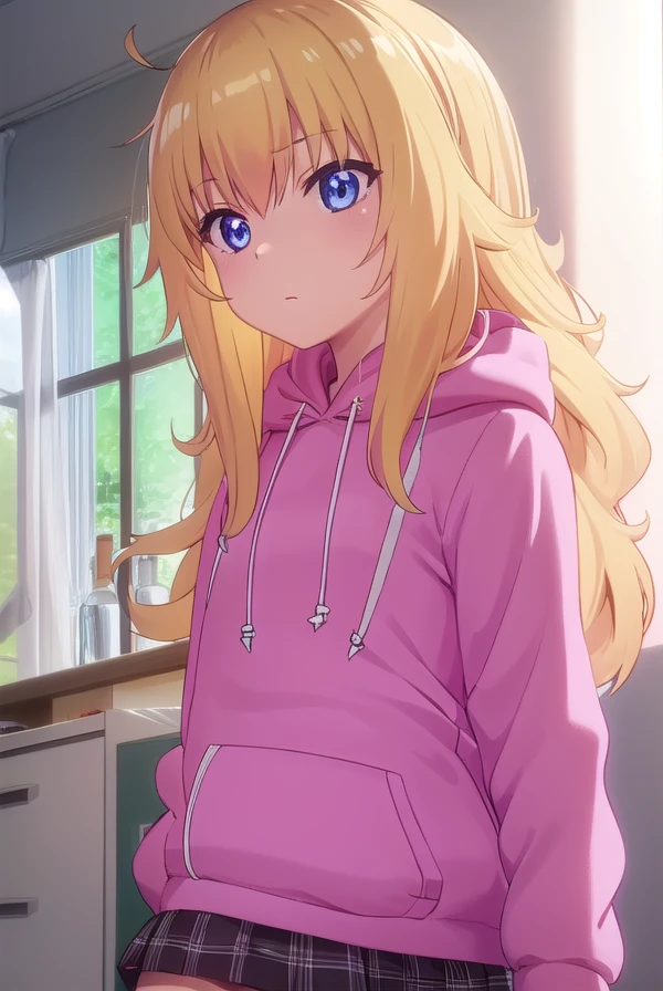 gabrieltenmawhite, <lora:gabriel tenma white s1-lora-nochekaiser:1>,
gabriel tenma white, long hair, blonde hair, (purple eyes:1.1), ahoge,
BREAK skirt, school uniform, jacket, shoes, socks, hood, plaid, hoodie, plaid skirt, black socks, (pink hoodie:1.5),
BREAK indoors, classroom,
BREAK looking at viewer, (cowboy shot:1.5),
BREAK <lyco:GoodHands-beta2:1>, (masterpiece:1.2), best quality, high resolution, unity 8k wallpaper, (illustration:0.8), (beautiful detailed eyes:1.6), extremely detailed face, perfect lighting, extremely detailed CG, (perfect hands, perfect anatomy),