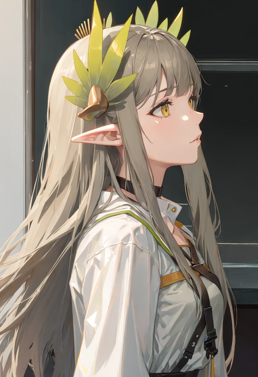 {safe:1.10}, best quality, masterpiece, highres, solo, {muelsyse_arknights:0.90}, profile, from_side, upper_body