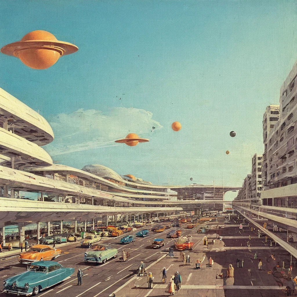 Painting of retro futuristic 50s AH_Canaletto <lora:Paintings_by_Canaletto_Giovanni_Antonio_Canal__-_venetian_landscape_artist:1>