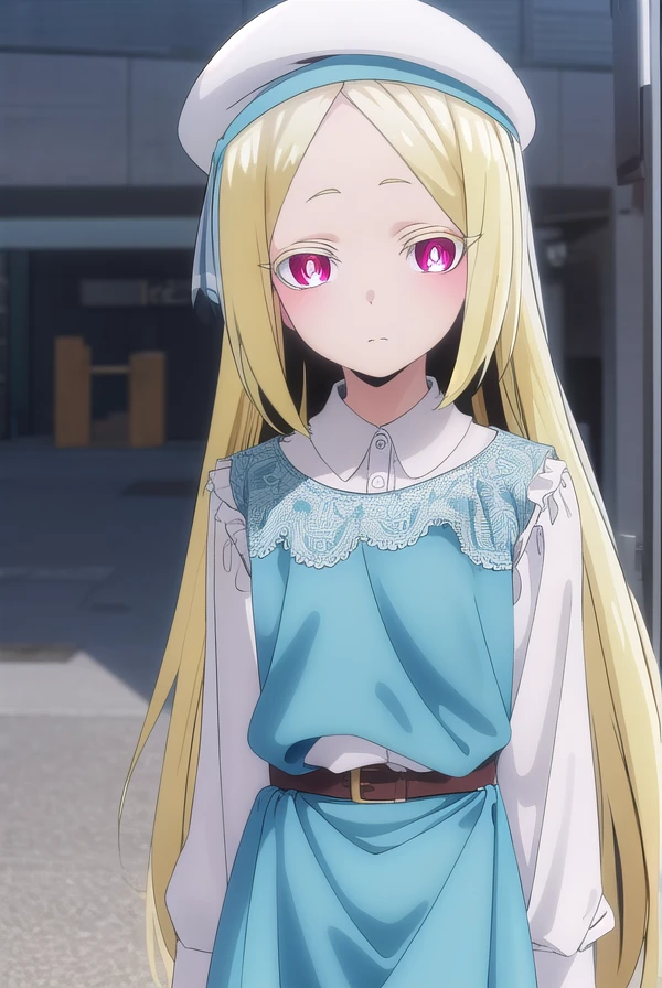 morinokorisu, <lora:morino korisu-alpha-lora-nochekaiser:1>,
morino korisu, long hair, blonde hair, (red eyes:1.3), very long hair, (bright pupils:1.5),
BREAK shirt, long sleeves, hat, dress, white shirt, pantyhose, shoes, blue dress, beret, white headwear, red footwear, mary janes,
BREAK outdoors, city,
BREAK looking at viewer, (cowboy shot:1.5),
BREAK <lyco:GoodHands-beta2:1>, (masterpiece:1.2), best quality, high resolution, unity 8k wallpaper, (illustration:0.8), (beautiful detailed eyes:1.6), extremely detailed face, perfect lighting, extremely detailed CG, (perfect hands, perfect anatomy),
