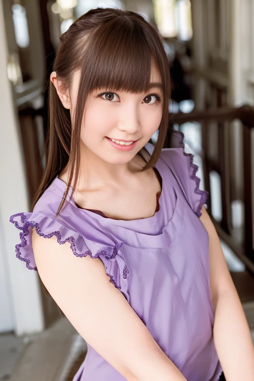 (skin spots: 1.2), (skin dentation), Black eyes, 1 female, 25 years old, ((((Female))), Solo, Real, Best Quality, Photorealistic, Masterpiece, 8K, High Resolution, Solo, Very Detailed Face, (Professional Lighting, Bokeh), (Light Particle, Lens Flare, Luminous Particle: 0.6), (Dynamic Pause: 1.2), Soft Lighting, Top Angle View, fashionable and trendy, Japan, street, urban, Tokyo, Minato, (daytime)), sky, ((see viewer:1)), (look at the camera), (portrait: 0.6), gorgeous, standing, keep the original facial proportions, wide shoulders, full body, (huge chest), (short hair), brown hair, floating hair, lips, lipstick, seductive smile, floating hair, braided hair, smile, open_ mouth, teeth, ((((lilac camisole))), (((white T-shirt))), ((layer))), eyelashes, moles, (moles under the eyes: 1),