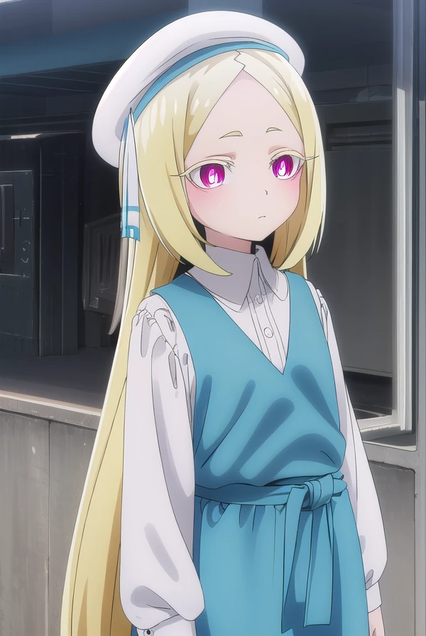morinokorisu, <lora:morino korisu-alpha-lora-nochekaiser:1>,
morino korisu, long hair, blonde hair, (red eyes:1.3), very long hair, (bright pupils:1.5),
BREAK shirt, long sleeves, hat, dress, white shirt, pantyhose, shoes, blue dress, beret, white headwear, red footwear, mary janes,
BREAK outdoors, city,
BREAK looking at viewer, (cowboy shot:1.5),
BREAK <lyco:GoodHands-beta2:1>, (masterpiece:1.2), best quality, high resolution, unity 8k wallpaper, (illustration:0.8), (beautiful detailed eyes:1.6), extremely detailed face, perfect lighting, extremely detailed CG, (perfect hands, perfect anatomy),
