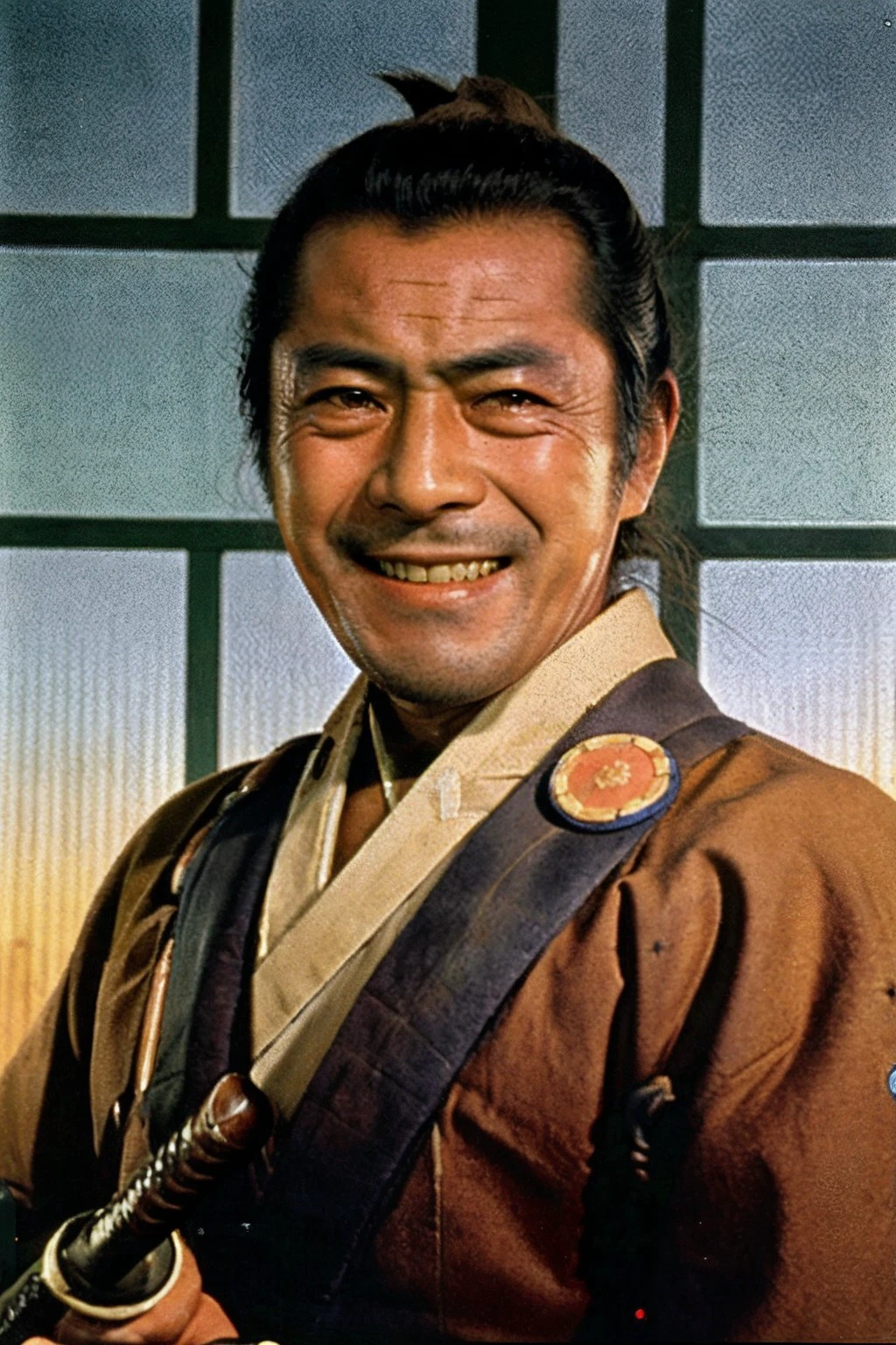documentary photo, upper body,
<lora:ToshiroMifune_SD15_v1.0a:1>
handsome Toshiro Mifune, a samurai with a weapon, holding a weapon, sword, katana, perfect lighting, rule of thirds, simple backdrop,
in style of Chuck Close
Whimsical, Surreal Medium format, digital manipulation Surreal, conceptual, whimsical, grin
