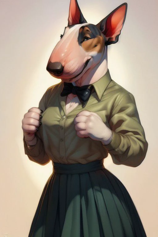 By bebebebebe, by lostgoose, by goonie-san, solo, female, standing, weasel, slim, weak, ((detailed eyes, snout, hair)), short hair, nervous, shy, hands behind back, tan sweater, black dress, black leggings, looking at viewer, historic campus, at academy, brown brick building, overcast, curvy, cleavage, adult