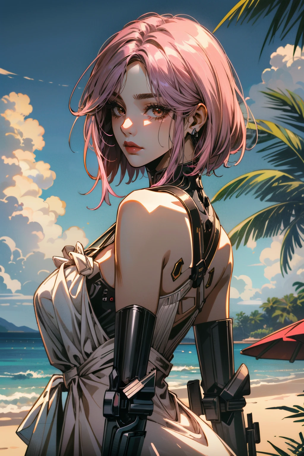 1girl,solo,cool,bigbreast,cleavage,dress,in desert,sand,floating a sand,big golem,