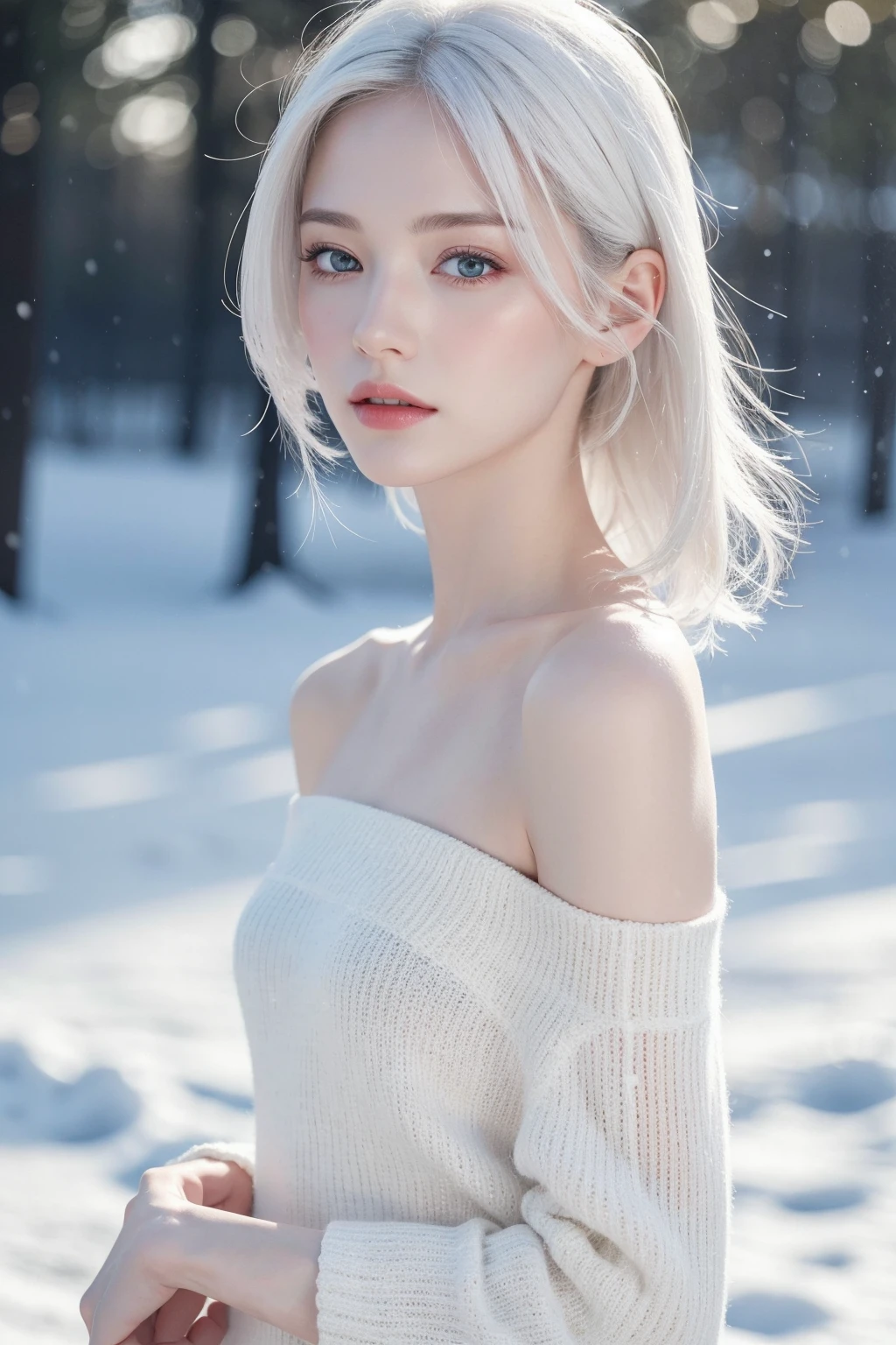 One person　Russia　(Flat Chest:1.5)　(Small breasts:1.5)　(Slim body:1.5)　snow　forest（Completely naked:1） (Masturbation) 　Wet body　whole body　beauty　High resolution　High precision　（Yellow Hair:2）　Detailed skin　　Red eyes　Detailed face　（Bobcut）　Trim your bangs　Fox ears　Spread your legs　(Fox&#39;s Tail:2)　Gravure poses, young face　Slender figure　(White hood)　Body hair