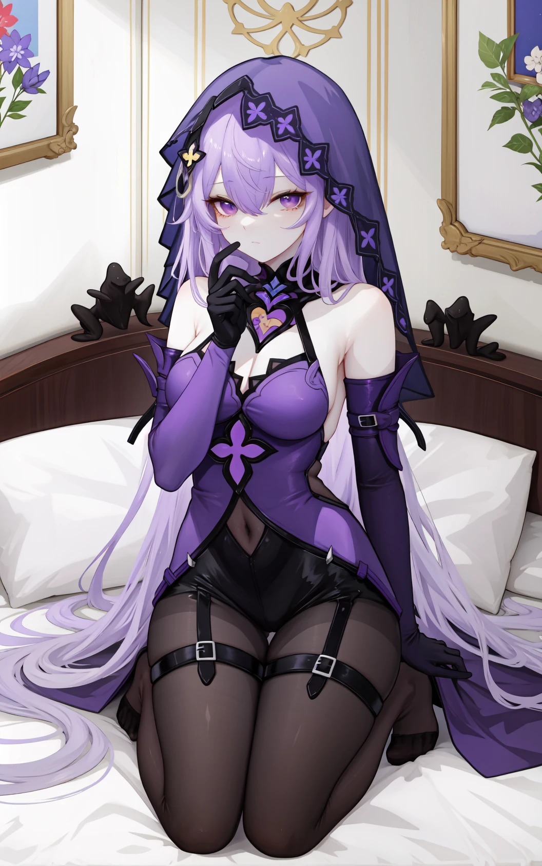 ((masterpiece,best quality)), 1girl, chevreuse, eyepatch, detached sleeves, clothes lift, black pantyhose, (blush:1.2), from below, nude, solo, lying on back, legs spread, pussy, anus, nipples, navel, looking at viewer, score_9, score_8_up, score_7_up, score_6_up, score_5_up, score_4_up, (mother and dad:1.5) ((both having sex)) ((standing and carrying sex position))