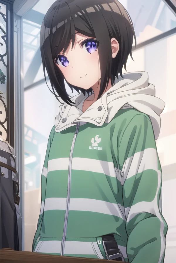 chihirohashima, <lora:chihiro hashima s1-lora-nochekaiser:1>,
chihiro hashima, short hair, black hair, (purple eyes:1.1), smile,
BREAK jacket, pants, hood, hoodie, denim, jeans,
BREAK indoors,
BREAK looking at viewer, (cowboy shot:1.5),
BREAK <lyco:GoodHands-beta2:1>, (masterpiece:1.2), best quality, high resolution, unity 8k wallpaper, (illustration:0.8), (beautiful detailed eyes:1.6), extremely detailed face, perfect lighting, extremely detailed CG, (perfect hands, perfect anatomy),