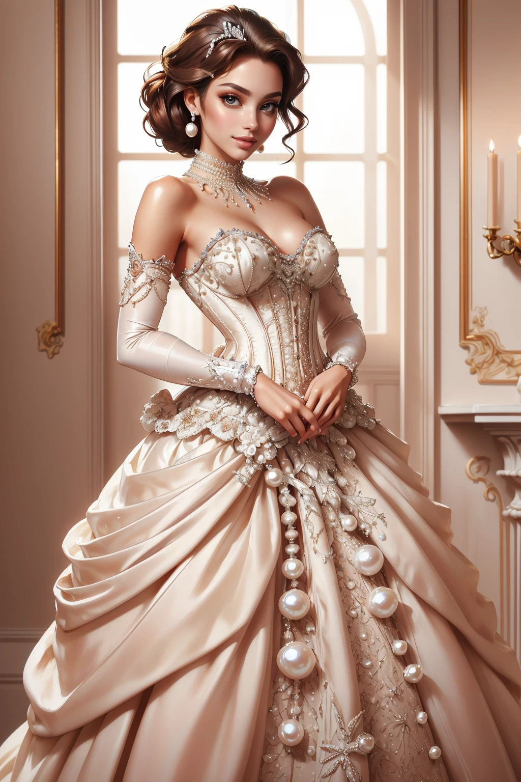 ((masterpiece,best quality,edgQuality)),(smile:0.8),standing,posing for a picture
edgpearldress, woman wearing a (dress made of pearls),corset,lipstick,skirt,full body ,wearing edgpearldress
<lora:edgPearlDressv1:0.8>