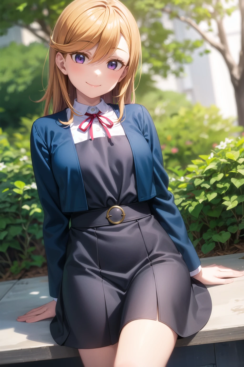 (masterpiece, best quality, ultra-detailed), (illustration), (beautiful detailed eyes), (1girl), (solo),
<lora:more_details:0.25> <lora:GoodHands-beta2:1>,
<lora:KanonLorav2.1:0.55> shibuya kanon,
long sleeves, white shirt, collared shirt, open jacket, red ribbon, neck ribbon, (blue jacket), pinafore dress, grey dress, yuigaoka school uniform, short dress,
outdoors, arms behind back, cowboy shot, smile, looking at viewer,