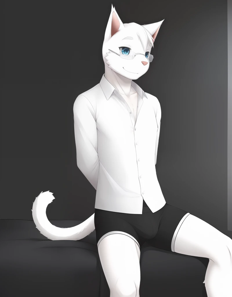Highres, Masterpiece, Best quality at best,Best Quality,hight quality, hight detailed, Cat, male, collar, white skin, slim body, indoor