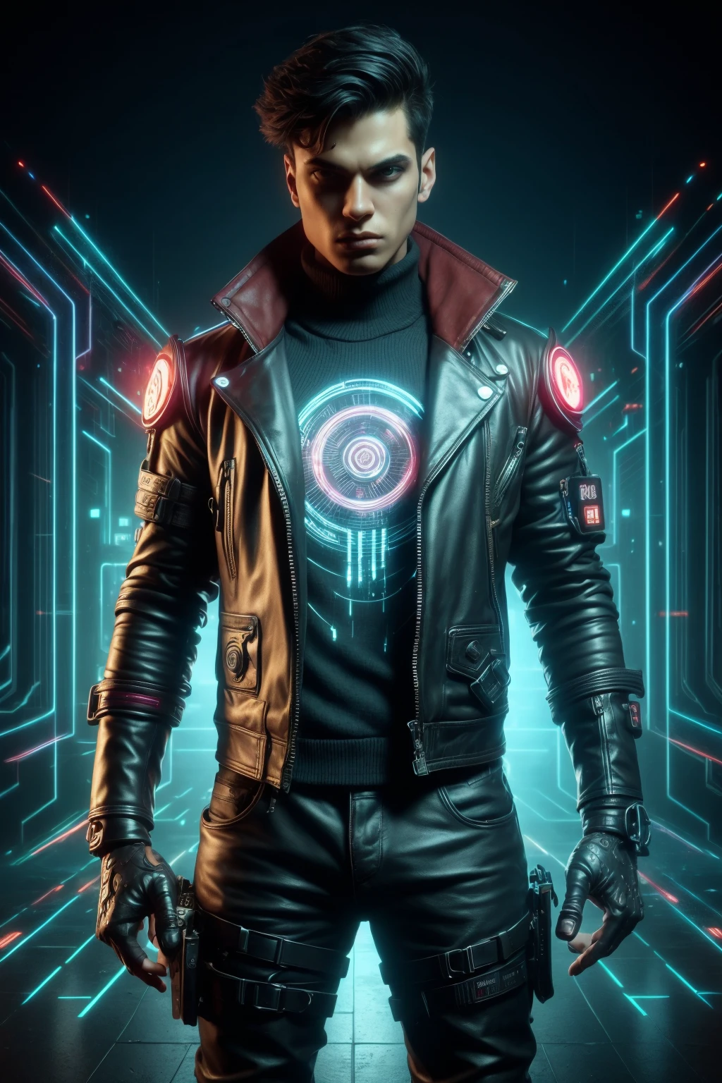 man in cyberpunk alley neonbody, cyberbody, holodrift, <lora:Neon_Cyberpunk_SD1.5:0.7> badhandv4, (masterpiece:1.2), best quality
