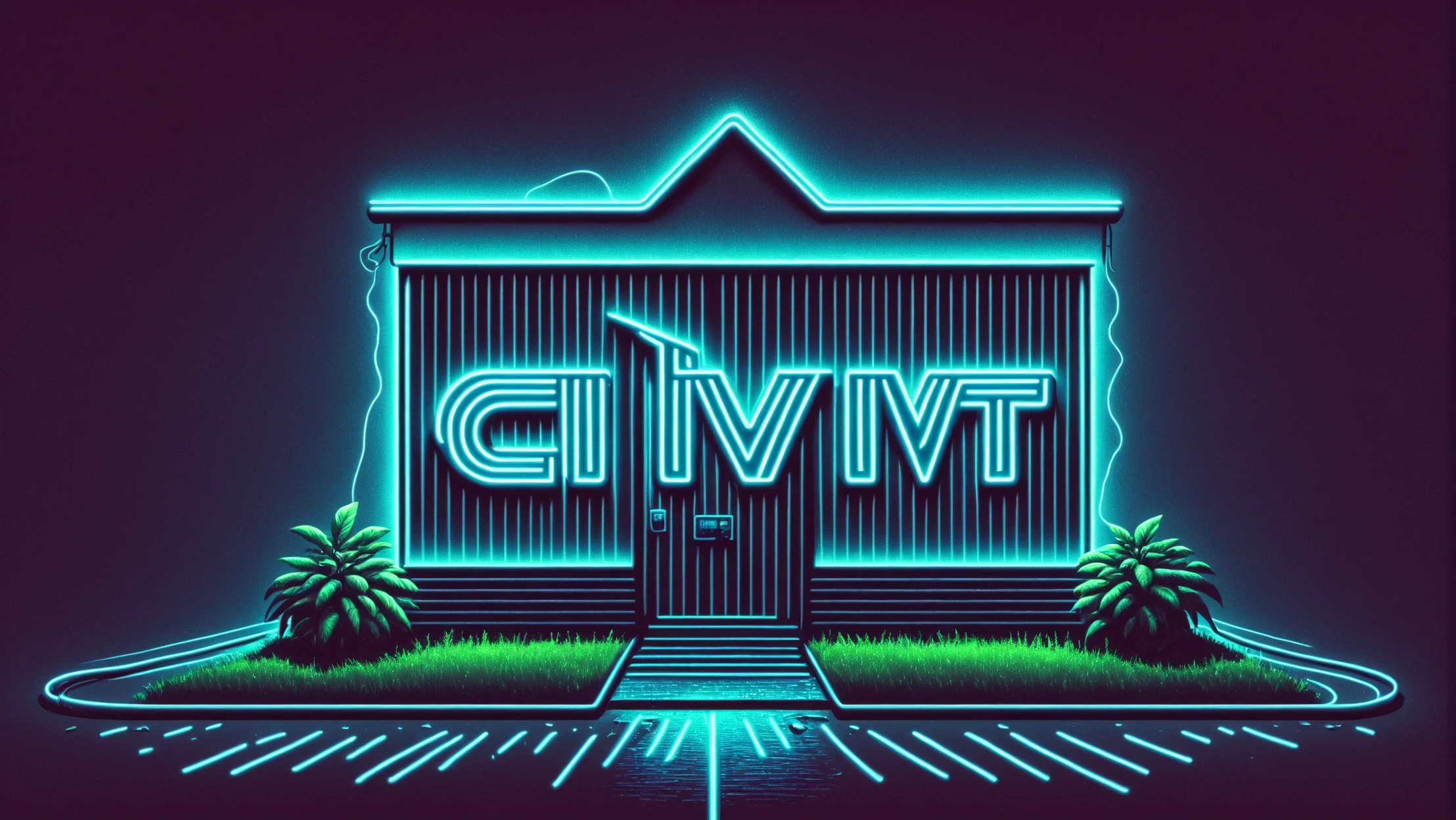 (text logo, CIVIT AI, blue, 80s, neon, ), text logo, neon sign, neon sign with text in window, Modern style architecture, blue theme, minimalistic, rain, utility pole, motorcycle, no humans, ground vehicle, plant, scenery, road, futuristic building, window, dusk, night sky, outrun, text logo, CIVIT, text logo, AI, electric light wires, wallpaper fusion, text logo, M A I E R, Wave Art Style, outdoors, power lines, <lora:WallpaperFusionXL:0.3>, <lora:WaveArtXL:0.6>, <lora:Harrlogos_v1.1:1>