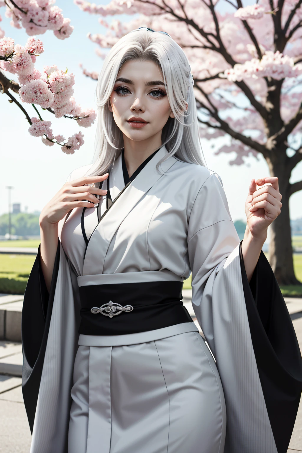 ((ultra detailed, masterpiece, absurdres))
 <lora:SpiderBlackCat:0.9>
SpiderBlackCat, 1girl, white hair, long hair, in a traditional kimono, surrounded by cherry blossoms