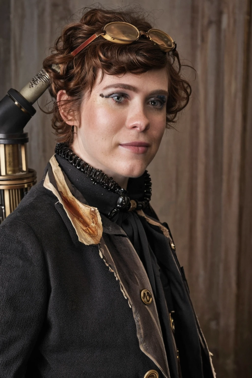 close up portrait of sophialillis as a quirky and eccentric inventor in a steampunk world <lora:Sophia_Lillis-000016:1>