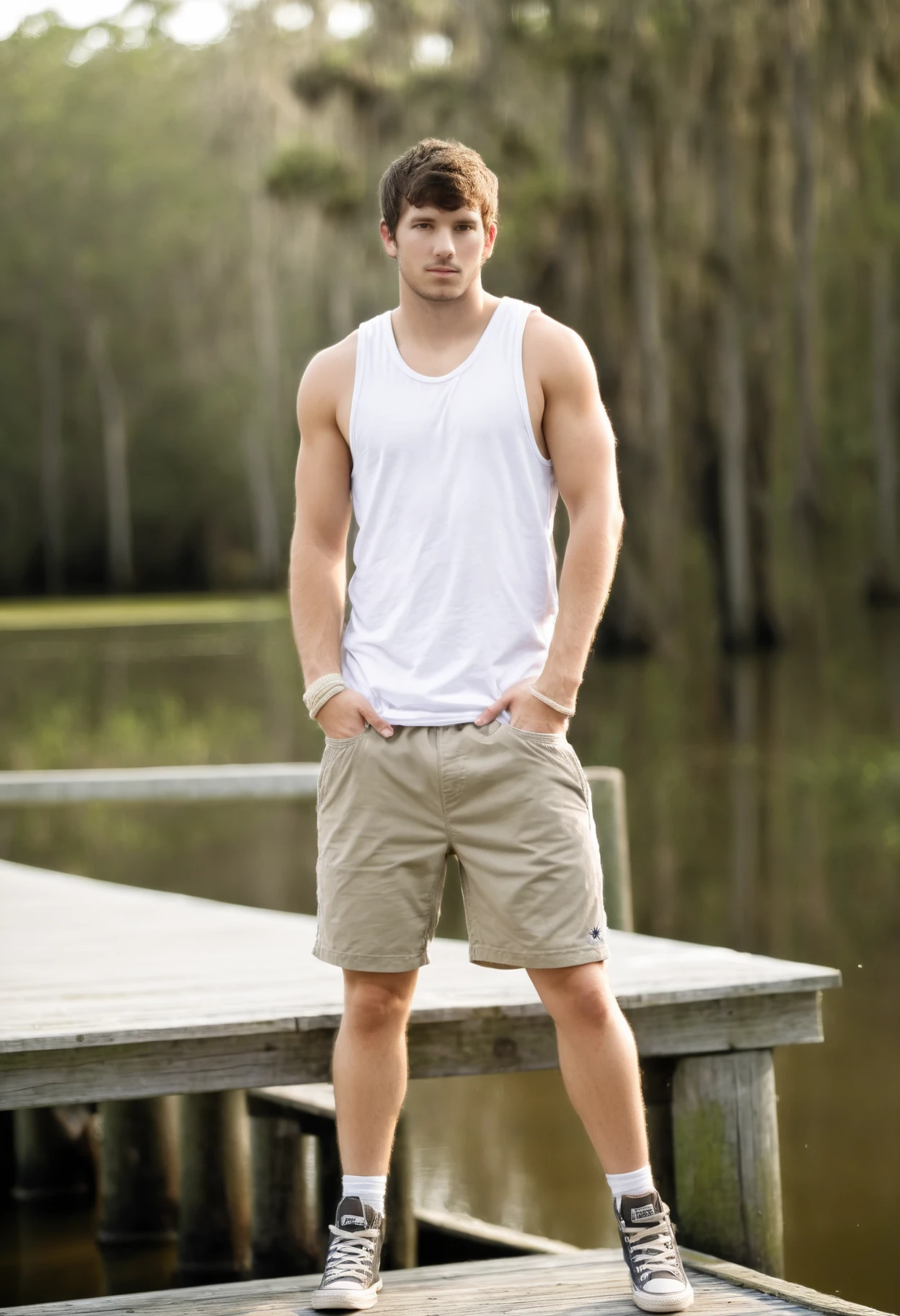(masterpiece, best quality), Dark photograph, homoerotic, a shirtless average young man, redneck, smoking cigarette, sitting on concrete steps porch of small farmhouse, hazy, smokey, film, accurate proportionate, bare chest leg thigh knee calf foot barefoot,  summer evening, nighttime, Photorealistic, hyperdetailed, life-like, sharp focus, ((detailed realistic skin, life-like detailed realistic face)),