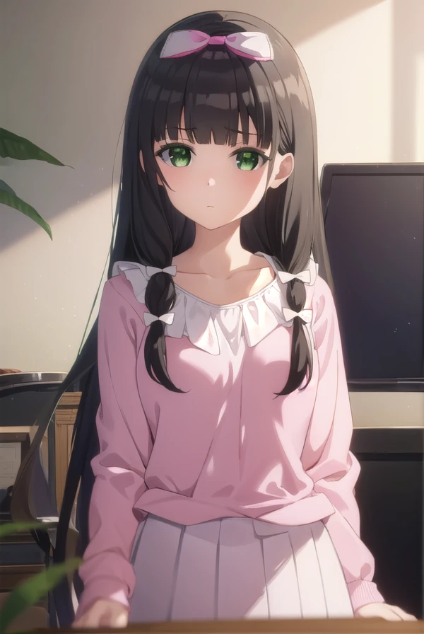 kaikomikuniyama, <lora:kaiko mikuniyama s1-lora-nochekaiser:1>,
kaiko mikuniyama, long hair, bangs, black hair, bow, (green eyes:1.3), hair bow, blunt bangs, white bow, pink bow,
BREAK skirt, long sleeves, school uniform, pleated skirt, socks, dress, (pink dress:1.2),
BREAK indoors,
BREAK looking at viewer, (cowboy shot:1.5),
BREAK <lyco:GoodHands-beta2:1>, (masterpiece:1.2), best quality, high resolution, unity 8k wallpaper, (illustration:0.8), (beautiful detailed eyes:1.6), extremely detailed face, perfect lighting, extremely detailed CG, (perfect hands, perfect anatomy),
