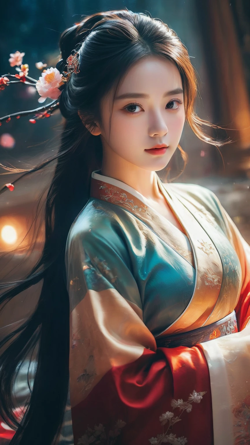 masterpiece, best quality, super wide angle, best fingers, facing viewer, full frontal, magnificent, celestial, ethereal, painterly, epic, majestic, magical, fantasy art, cover art, dreamy, elegant, cinematic, background illuminated, rich deep colors, ambient dramatic atmosphere, creative, perfect, beautiful composition, intricate, detailed
1girl, hanfu,