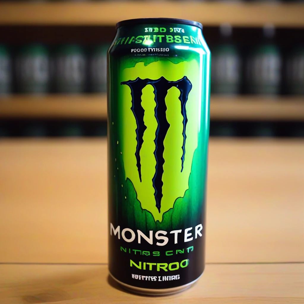 green monster nitro,one monster nitro can,<lora:MonsterNitro-000001:0.8>,detailed words,detailed,detailed nitro,3 black lines on it