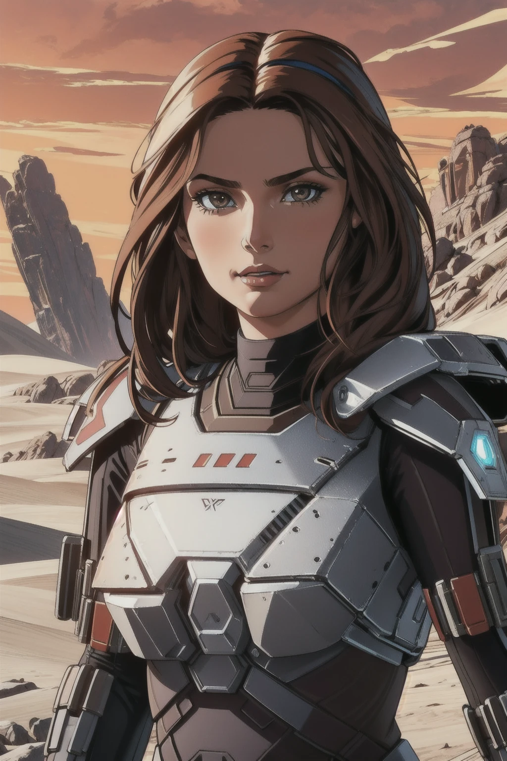 award winning (full body:0.8) (portrait photo:1.3) of a young female (sci-fi soldier:1.3) wearing helmet, beside an (army vehicle:1.5) (gun turret:1.3), looking out over a verdant alien planet, (mountains:1.2) (tall grass:1.4), rocks, fluffy clouds in the sky, trending on artstation, highly detailed, fine detail, intricate, (lens flare:0.6), (backlighting:0.8), (bloom:0.8), shallow depth of field