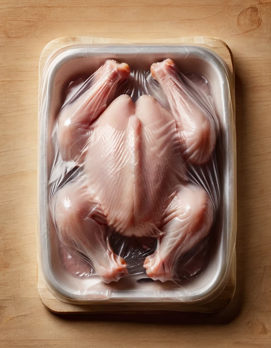 Draw a picture of a cooked duck in a bag of ice.